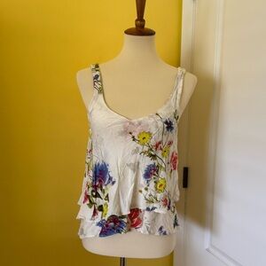 Intimately Free People Tank Top White Floral Ruffle